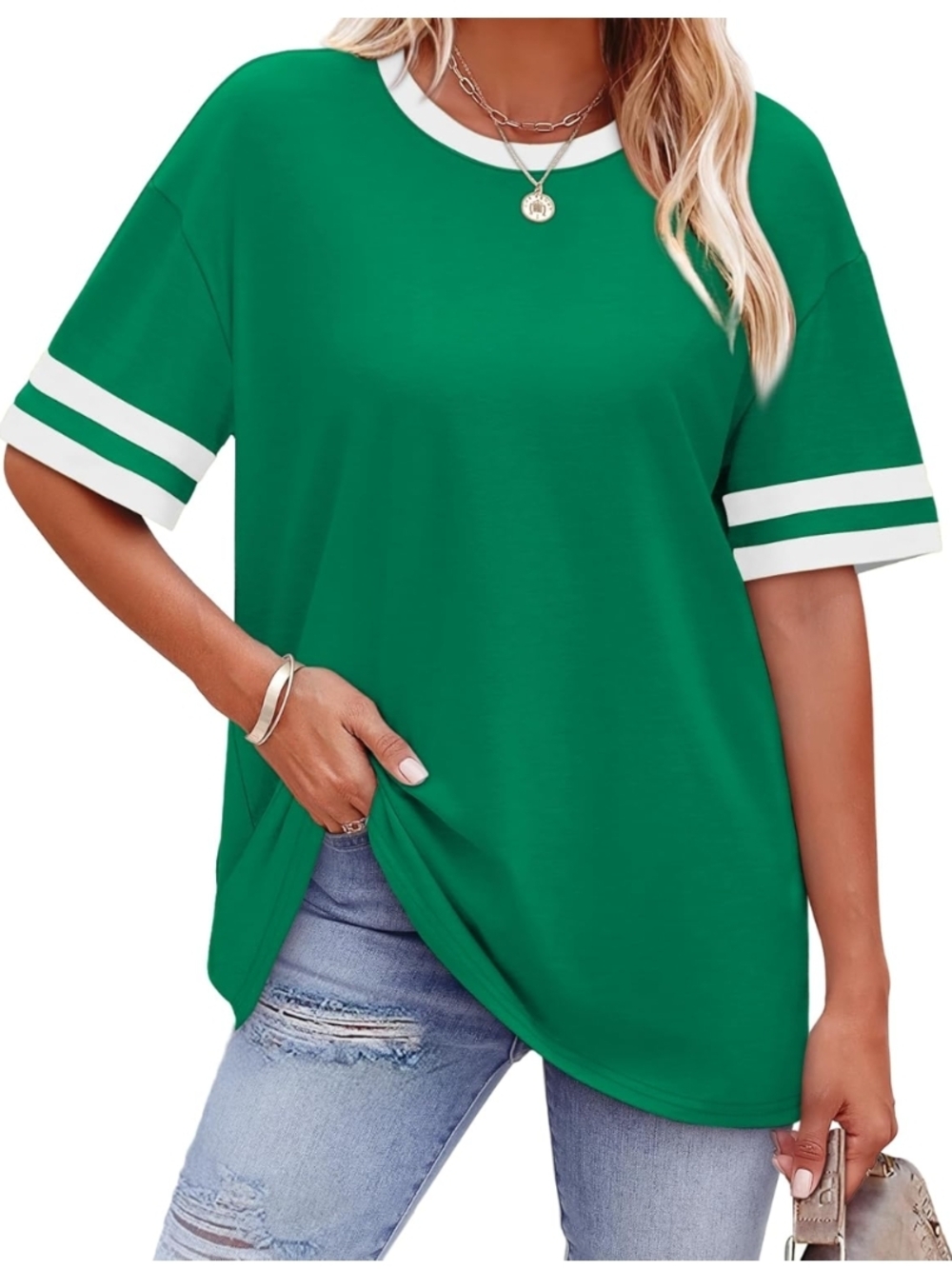 WIHOLL Kelly Green Color Block Short Sleeve Tee - Size XL (EUC)